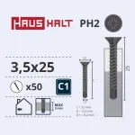 Puidukruvi, keeratavad metalli sisse Haushalt, 3.5 x 25 mm, hall v., 50 tk