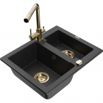 K&ouml;&ouml;givalamu koos kraaniga Mexen Carlos, graniit, 58.2 cm x 47.5 cm x 17.7 cm, metallic black/silver+gold