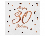 Pabersalvr&auml;tikud GoDan Happy 30 Birthday, 33 cm x 33 cm, kuldne v./valge v., 20 tk