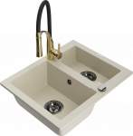 K&ouml;&ouml;givalamu koos kraaniga Mexen Carlos Beige+Black/Gold, graniit, 58 cm x 47 cm x 17.7 cm, beige+black/gold