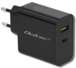 Adapter Qoltec 51717, USB/Europlug/USB-C, must v., 42 W