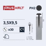 Isekeermestavad kruvid Haushalt DIN 7981C, 3.5 mm x 9.5 mm, 30 tk
