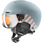 Suusakiiver Uvex Rocket JR Visor, heleroosa/roheline, 51-55 cm