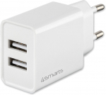 Telefoni laadija 4smarts VoltPlug, 2 x USB, valge v., 12 W