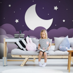 Fototapeet Artgeist Moon Dream - Clouds In A Purple Sky With Stars For Children, 280 cm x 400 cm