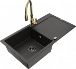 K&ouml;&ouml;givalamu koos kraaniga Mexen Leo Metallic black/gold+Gold, graniit, 90 cm x 50 cm x 19 cm, metallic black/gold+gold