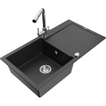 K&ouml;&ouml;givalamu koos kraaniga Mexen Leo, graniit, 90 cm x 50 cm x 19 cm, metallic black/silver+chrome