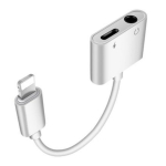 Adapter iLike AX7, Lightning/3.5 mm (AUX)/1 x Lightning, 20 cm, valge v.