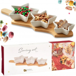 Serveerimiskomplekt Excellent Houseware, 42 cm x 14 cm x 4.5 cm, pruun v./valge v., portselan /bambus