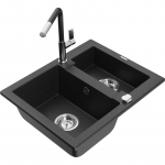 K&ouml;&ouml;givalamu koos kraaniga Mexen Carlos, graniit, 58.2 cm x 47.5 cm x 17.7 cm, metallic black/silver+black/chrome v.