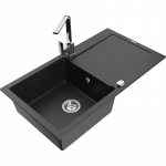 K&ouml;&ouml;givalamu koos kraaniga Mexen Leo, graniit, 90 cm x 50 cm x 19 cm, metallic black/silver+chrome