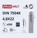 Isekeermestavad kruvid Haushalt DIN 7504K, 4.8 mm x 22 mm, 500 tk