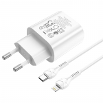 Telefoni laadija Hoco N22 Jetta, Lightning/USB Type-C, 7.8 cm, valge v., 25 W