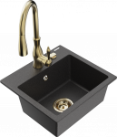 K&ouml;&ouml;givalamu koos kraaniga Mexen Milo, graniit, 43 cm x 41 cm x 17.1 cm, black granite+gold