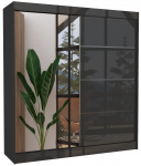 Riidekapp ADRK Gilton 200, must v., 61 cm x 200 cm x 215 cm, peegliga