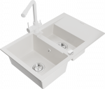 K&ouml;&ouml;givalamu koos kraaniga Mexen Gaspar White, graniit, 73 cm x 47 cm x 17.7 cm, valge