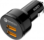 Auto laadija Aukey, 2 x USB, must v., 24 W