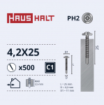 Isekeermestavad kruvid Haushalt DIN 14566, 4.2 mm x 25 mm, 500 tk