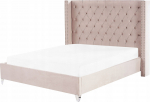 Voodi kahekohaline Beliani Lubbon, 180 x 200 cm, roosa v., ilma madratsita, p&otilde;hjalippidega