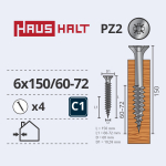 Puidukruvi, universaalsed Haushalt, 6 x 150 mm, kollane v., 4 tk
