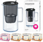 Veefiltrid, kassettidega Aquaphor Glass, 2.5 l, l&auml;bipaistev v./must v., 4 tk