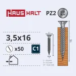 Puidukruvi, universaalsed Haushalt, 3.5 x 16 mm, valge v., 50 tk
