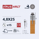 Isekeermestavad kruvid Haushalt, 4.8 mm x 25 mm, 15 tk