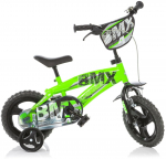 Lisaratastega laste jalgratas, laste Dino Bikes BMX, must/roheline/hall, 12"