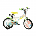 Lisaratastega laste jalgratas, laste Dino Bikes Furry Fun 614-PK, kollane v./roheline v., 14"