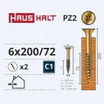 Puidukruvi, universaalsed Haushalt PZ3 ZN, 6 x 200 mm/72 mm, kollane v., 2 tk