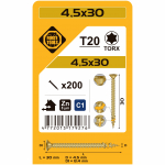 Puidukruvi, universaalsed Forte Tools TX20, 4.5 x 30 mm, kollane, 200 tk