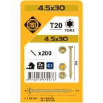 Puidukruvi, universaalsed Forte Tools TX20, 4.5 x 30 mm, kollane v., 200 tk