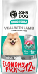Kuiv koeratoit John Dog Good Form Adult Mini Veal & Lamb, lambaliha/vasikaliha, 12 kg