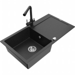 K&ouml;&ouml;givalamu koos kraaniga Mexen Leo, graniit, 90 cm x 50 cm x 19 cm, metallic black/silver+black