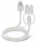 Juhe SBS 3in1, USB Type C/Micro USB/USB 2.0 Type A/Apple Lightning, valge