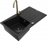 K&ouml;&ouml;givalamu koos kraaniga Mexen Cesar Black+Gold, graniit, 77 cm x 47 cm x 20 cm, kuldne/must