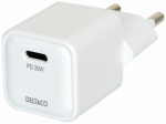 Telefoni laadija Deltaco USBC-AC150, USB Type C, valge v., 20 W