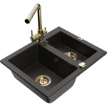 K&ouml;&ouml;givalamu koos kraaniga Mexen Carlos, graniit, 58.2 cm x 47.5 cm x 17.7 cm, metallic black/gold+gold