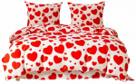 Voodipesukomplekt Red Hearts PEB-1047, valge v./punane v., 70 x 80 cm, 160 x 200 cm