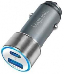 Auto laadija Logilink, USB/USB-C, 27 cm, h&otilde;be, 36 W