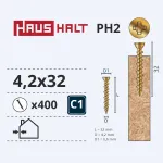 Puidukruvi, osb plaatidele Haushalt, 4.2 x 32 mm, kollane v., 400 tk