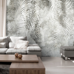 Fototapeet Artgeist Light And Shadow - Grey And White Composition With Floral Motif And Pattern, 105 cm x 150 cm