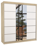 Riidekapp ADRK Bergen 200, pruun v./valge v./pruunikas v., 58 cm x 200 cm x 215 cm, peegliga