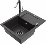 K&ouml;&ouml;givalamu koos kraaniga Mexen Enzo Black granite+Black granite/Chrome, graniit, 57 cm x 46 cm x 17.4 cm, black granite+chrome