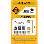 Puidukruvi, universaalsed Forte Tools TX20, 4.5 x 40 mm, kollane v., 200 tk