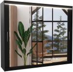 Riidekapp ADRK Chester LED, must v., 58 cm x 250 cm x 215 cm, peegliga