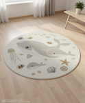 Vaip sise Domoletti BOND KIDS Sea life, valge v./hall v., 120 cm x 120 cm