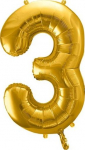 Fooliumist &otilde;hupall number PartyDeco Nr. 3, kuldne v.