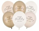 &Otilde;hupallide komplekt ovaalsed PartyDeco Happy Birthday To You, beež v./helebeež, 6 tk