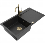 K&ouml;&ouml;givalamu koos kraaniga Mexen Leo, graniit, 90 cm x 50 cm x 19 cm, metallic black/silver+gold